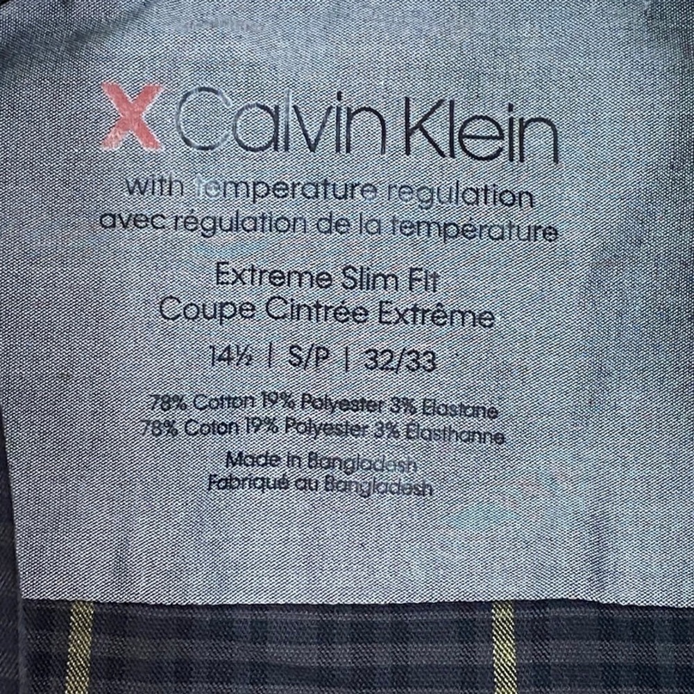 NEW Calvin Klein Extreme Slim Fit Plaid Shirt Mens 14.5 Temperature Regulation - Picture 5 of 8